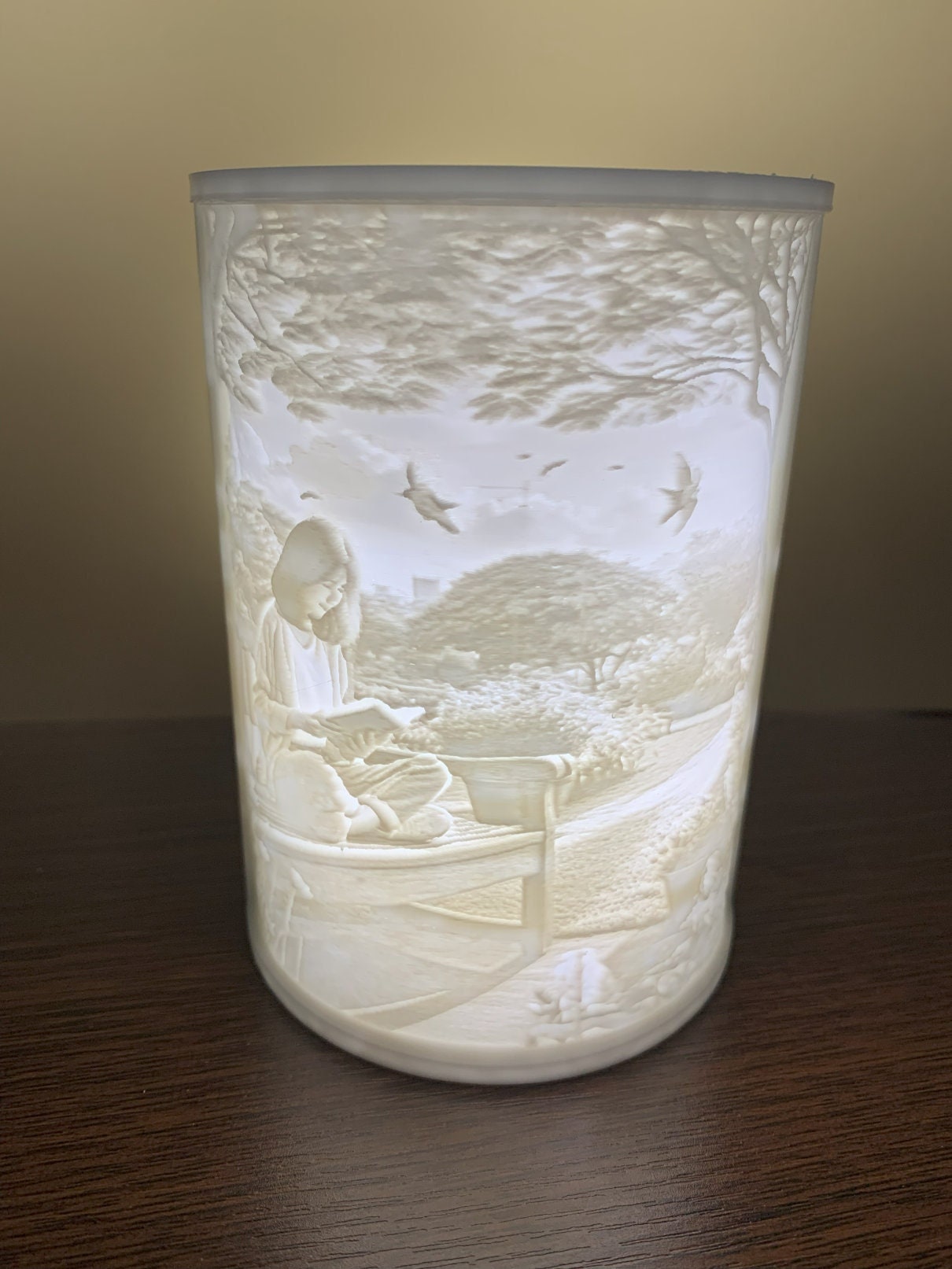 Lithophan Bild Rund zum Aufstellen mit Beleuchtung